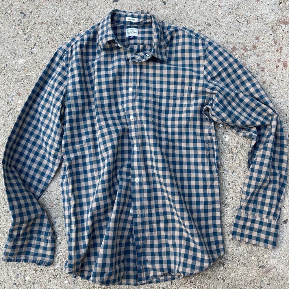 J.CREW Gingham Stretch Secret Wash Shirt - Dusty Twilight - Medium